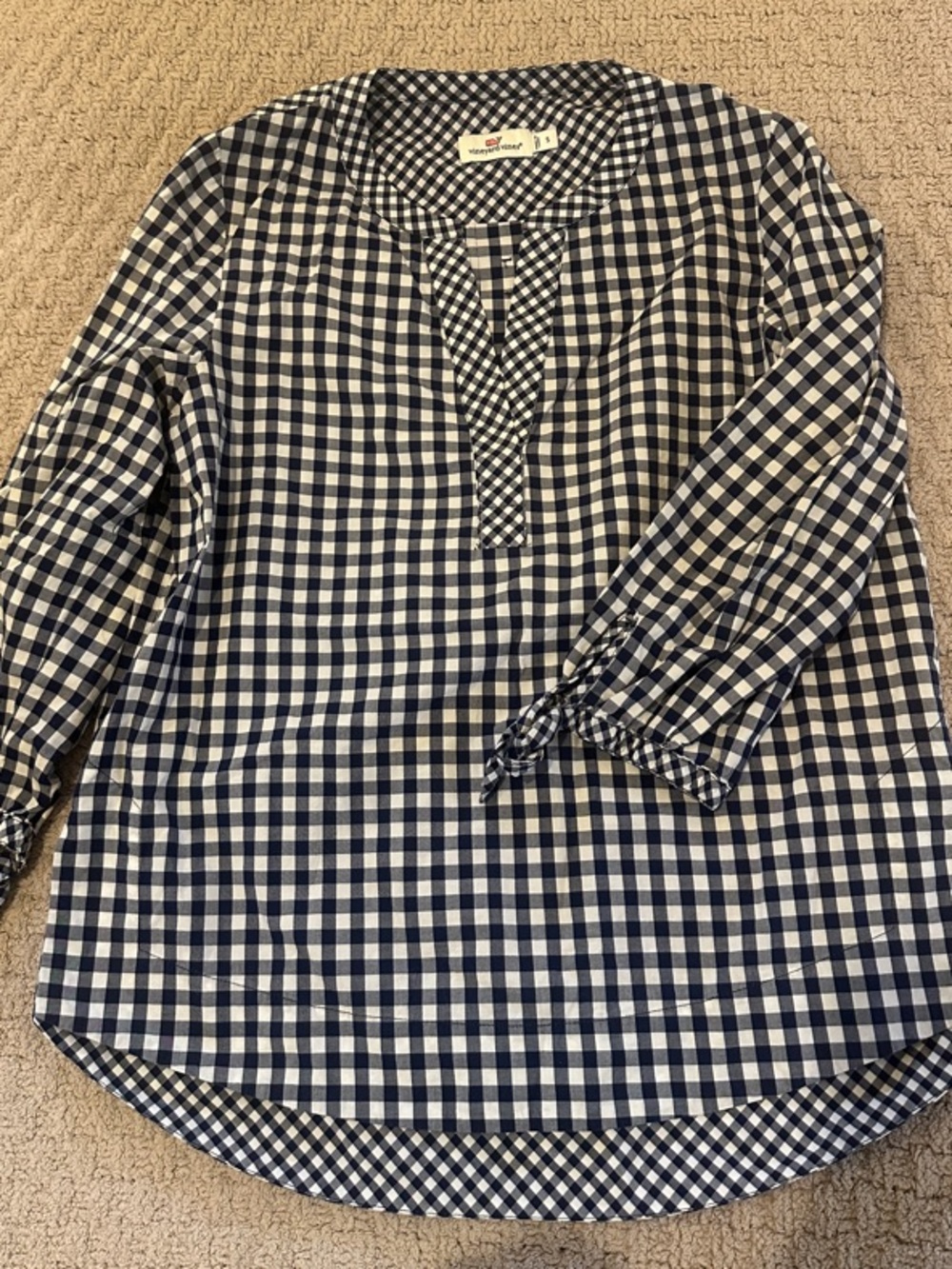 Vineyard Vines Navy and White Gingham Popover Blouse